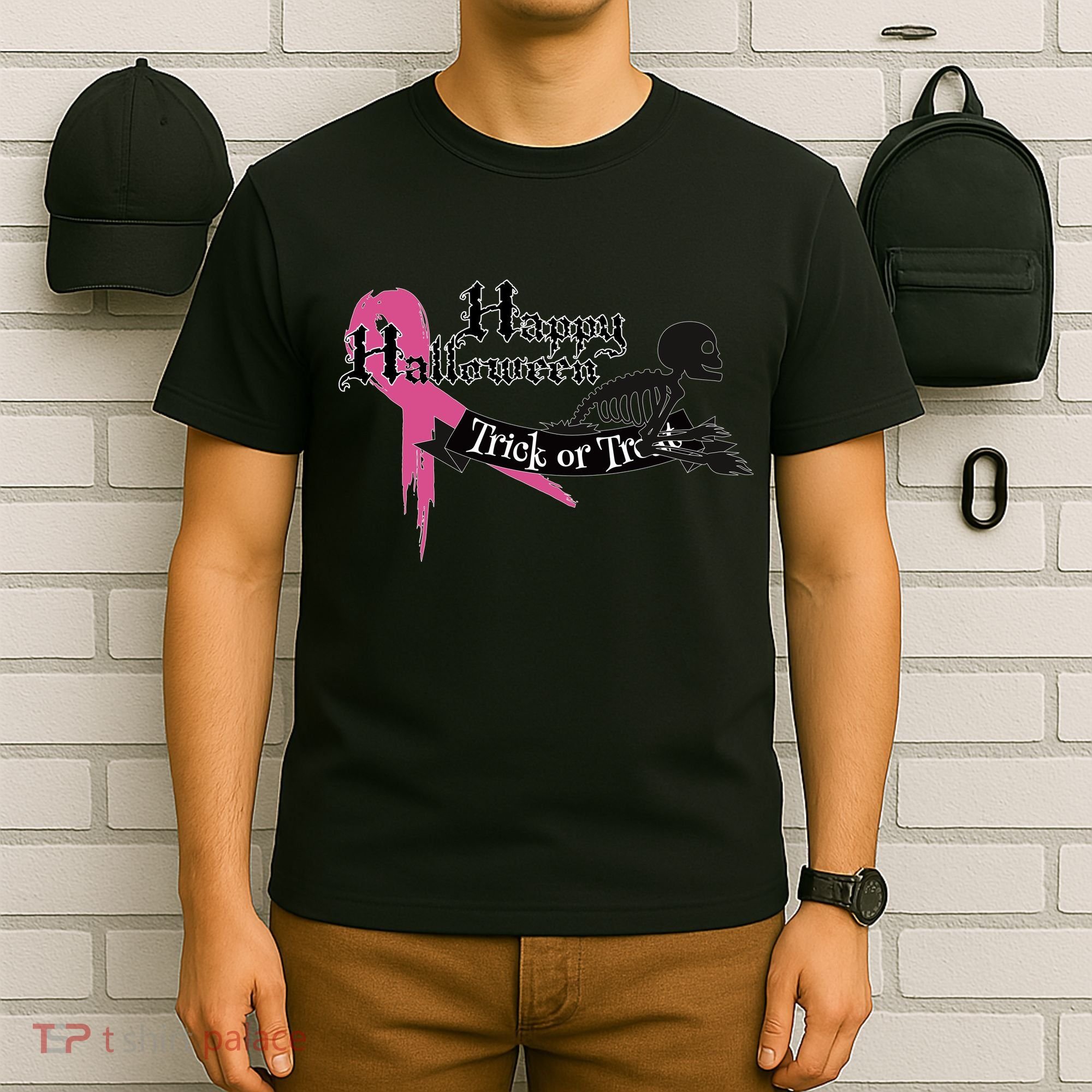 Breast Cancer Happy Halloween Skeleton T-Shirt