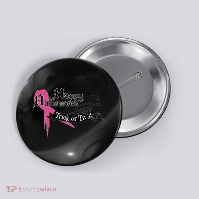 Breast Cancer Happy Halloween Skeleton Button