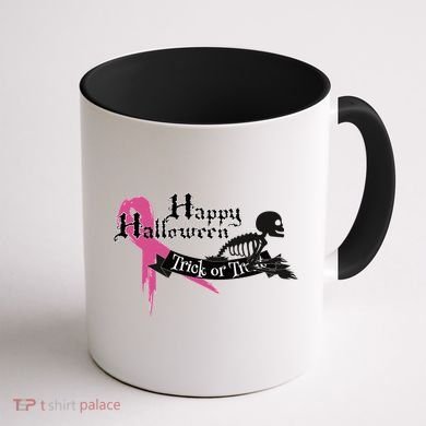 Breast Cancer Happy Halloween Skeleton Coffee Mug back