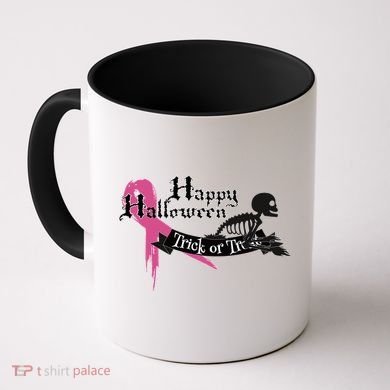 Breast Cancer Happy Halloween Skeleton Coffee Mug