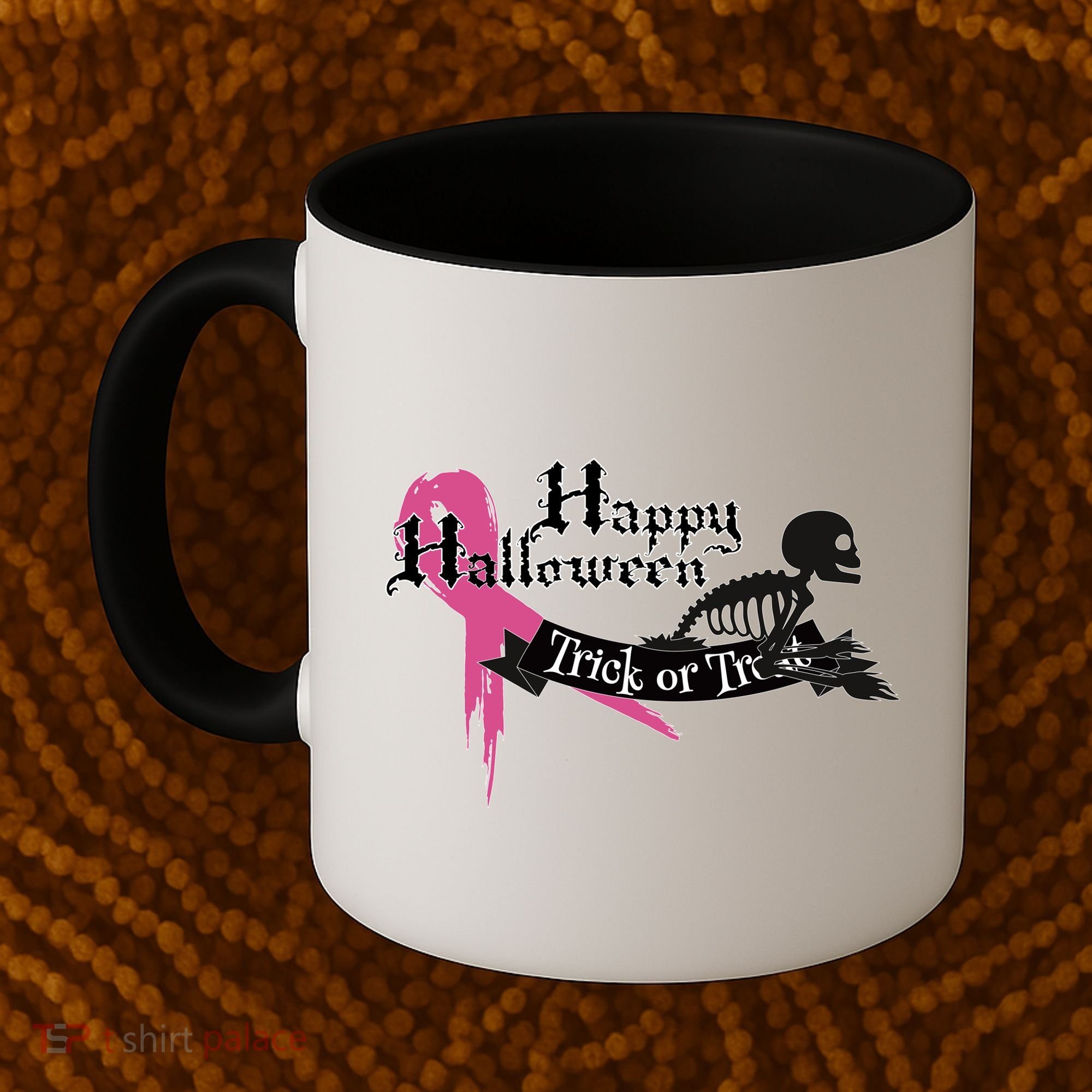 Breast Cancer Happy Halloween Skeleton Coffee Mug