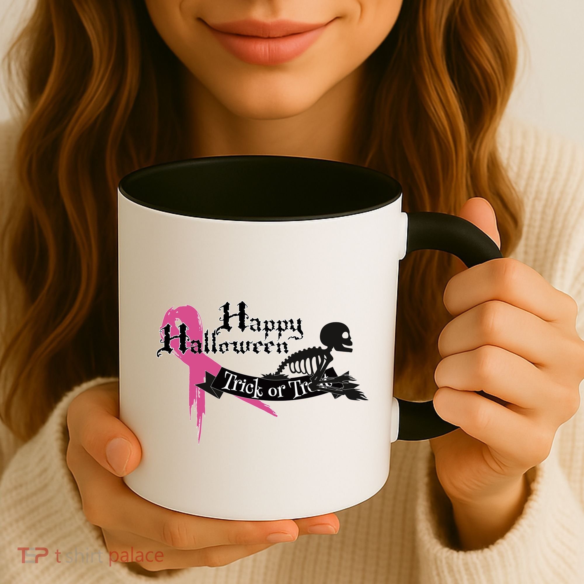 Breast Cancer Happy Halloween Skeleton Coffee Mug