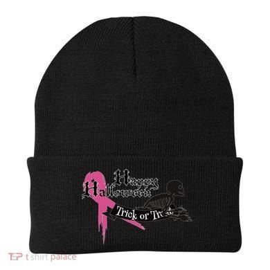 Breast Cancer Happy Halloween Skeleton Beanie