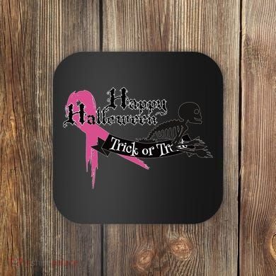 Breast Cancer Happy Halloween Skeleton Coaster