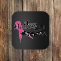 Breast Cancer Happy Halloween Skeleton Coaster thumb 0