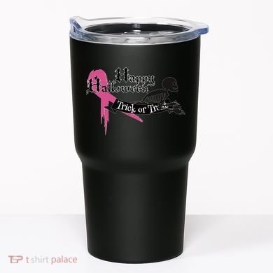 Breast Cancer Happy Halloween Skeleton Tumbler