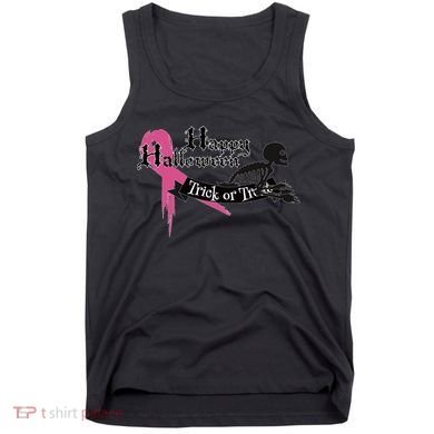 Breast Cancer Happy Halloween Skeleton Tank Top