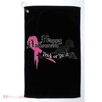 Breast Cancer Happy Halloween Skeleton Golf Towel thumb 0
