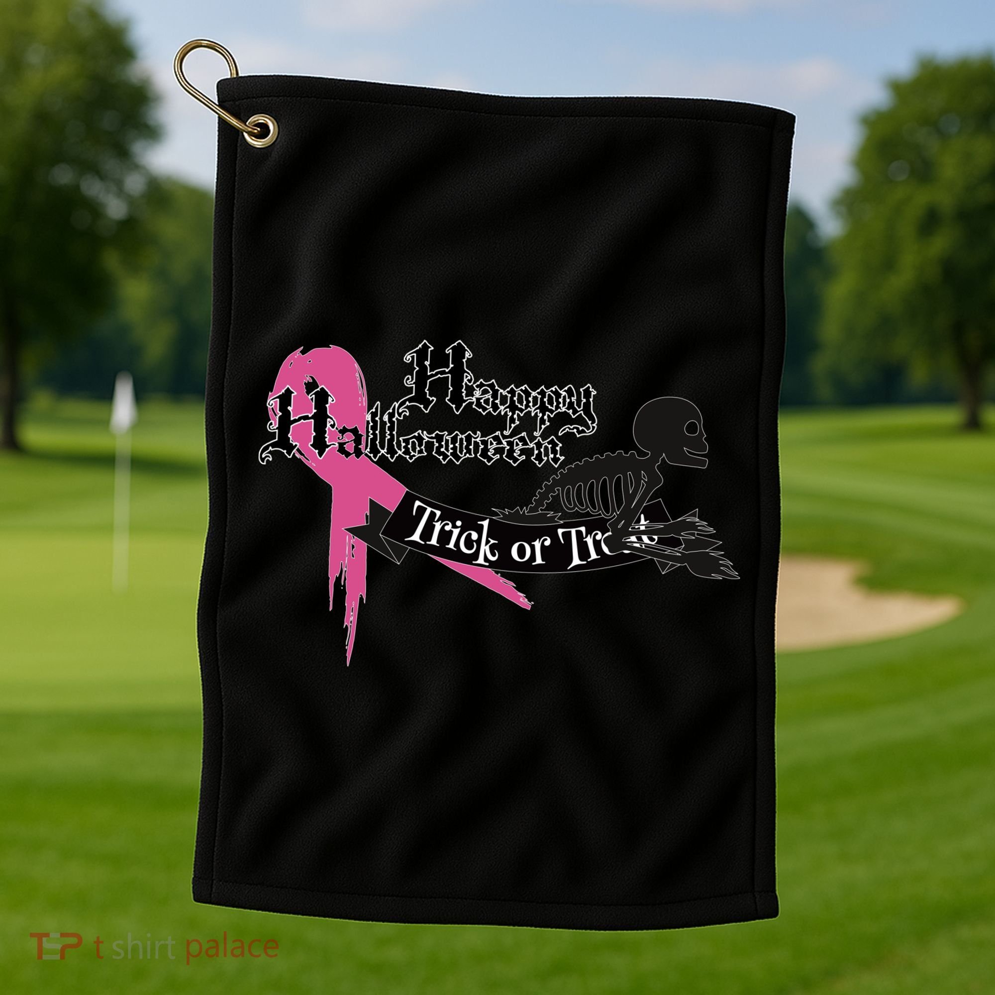 Breast Cancer Happy Halloween Skeleton Golf Towel