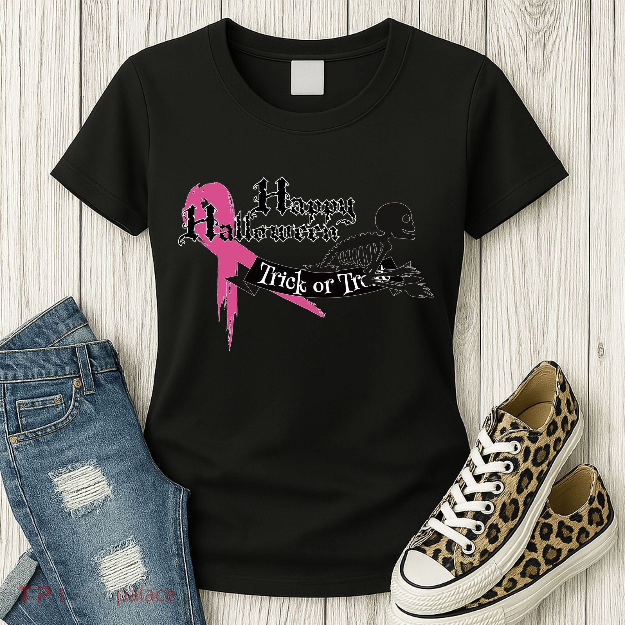 Breast Cancer Happy Halloween Skeleton Women's T-Shirt