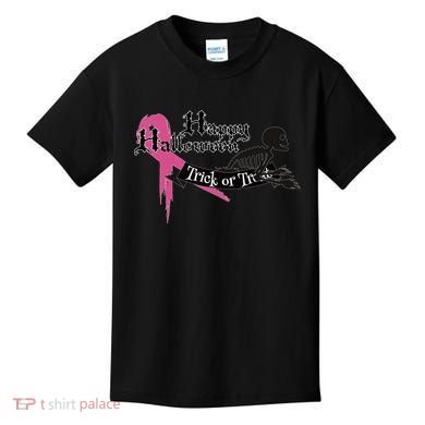 Breast Cancer Happy Halloween Skeleton Kids T-Shirt