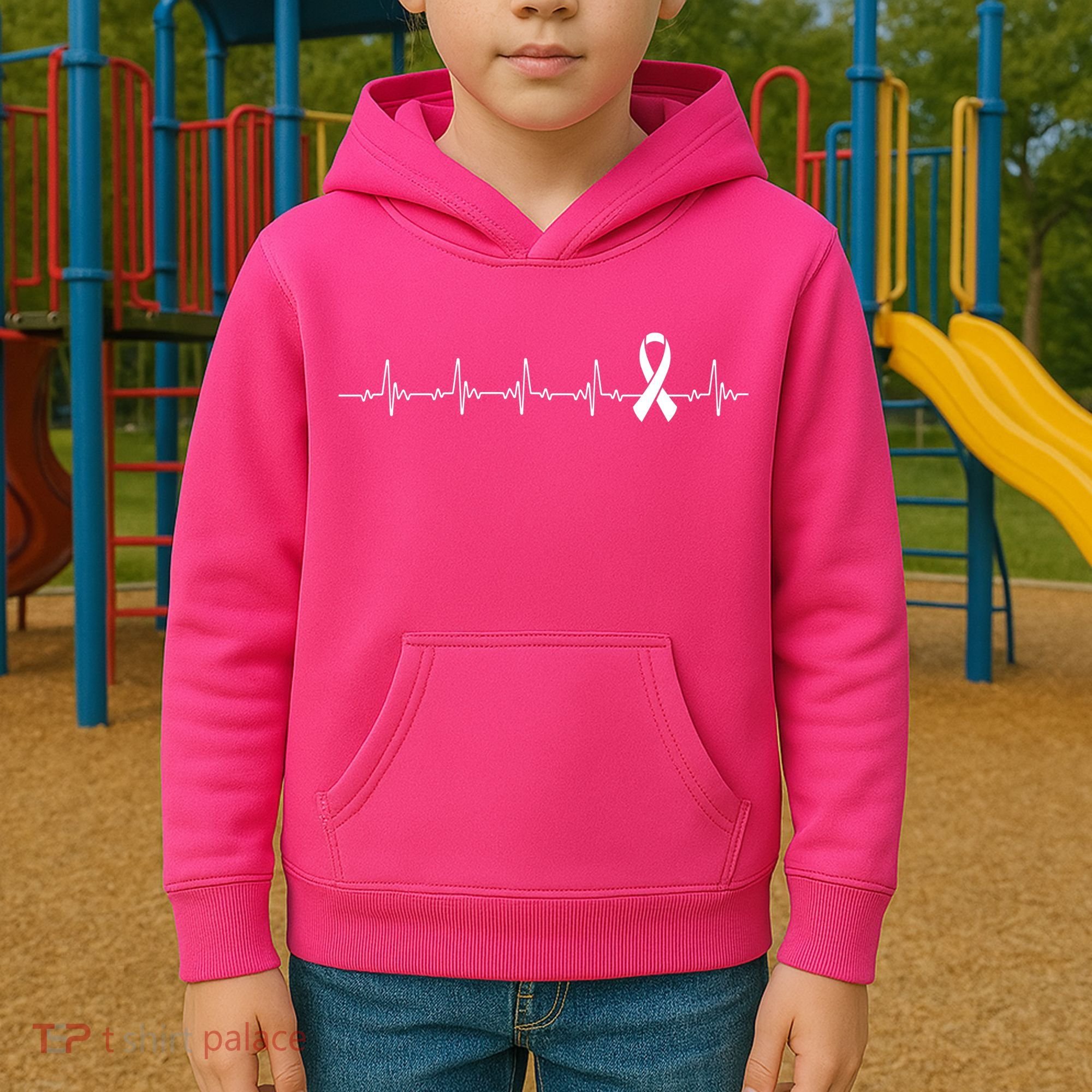 Breast Cancer Heartbeat Pulse Kids Hoodie