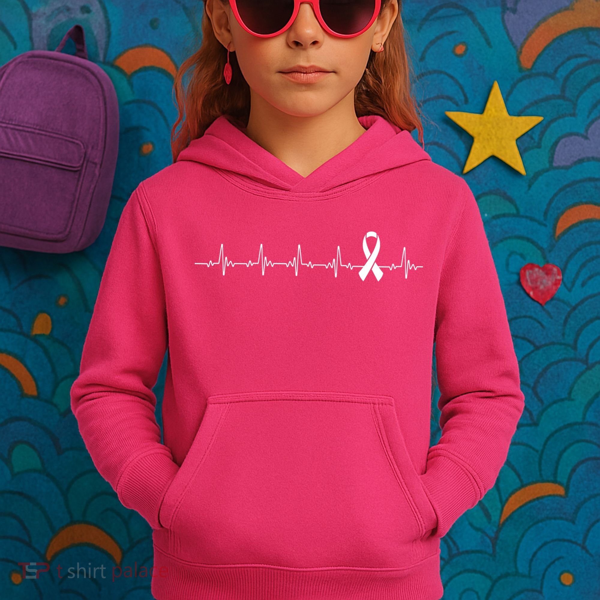Breast Cancer Heartbeat Pulse Kids Hoodie