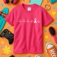 Breast Cancer Heartbeat Pulse Kids T-Shirt thumb 3