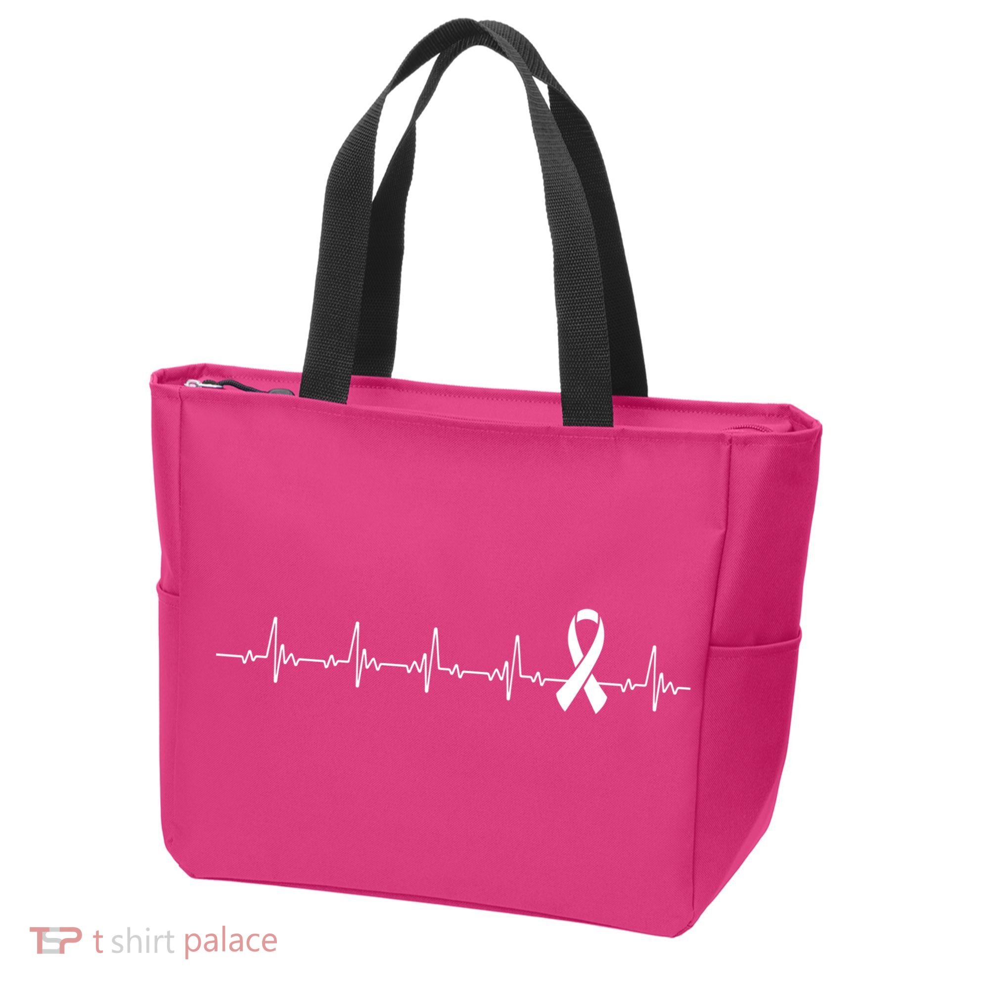 Breast Cancer Heartbeat Pulse Tote Bag