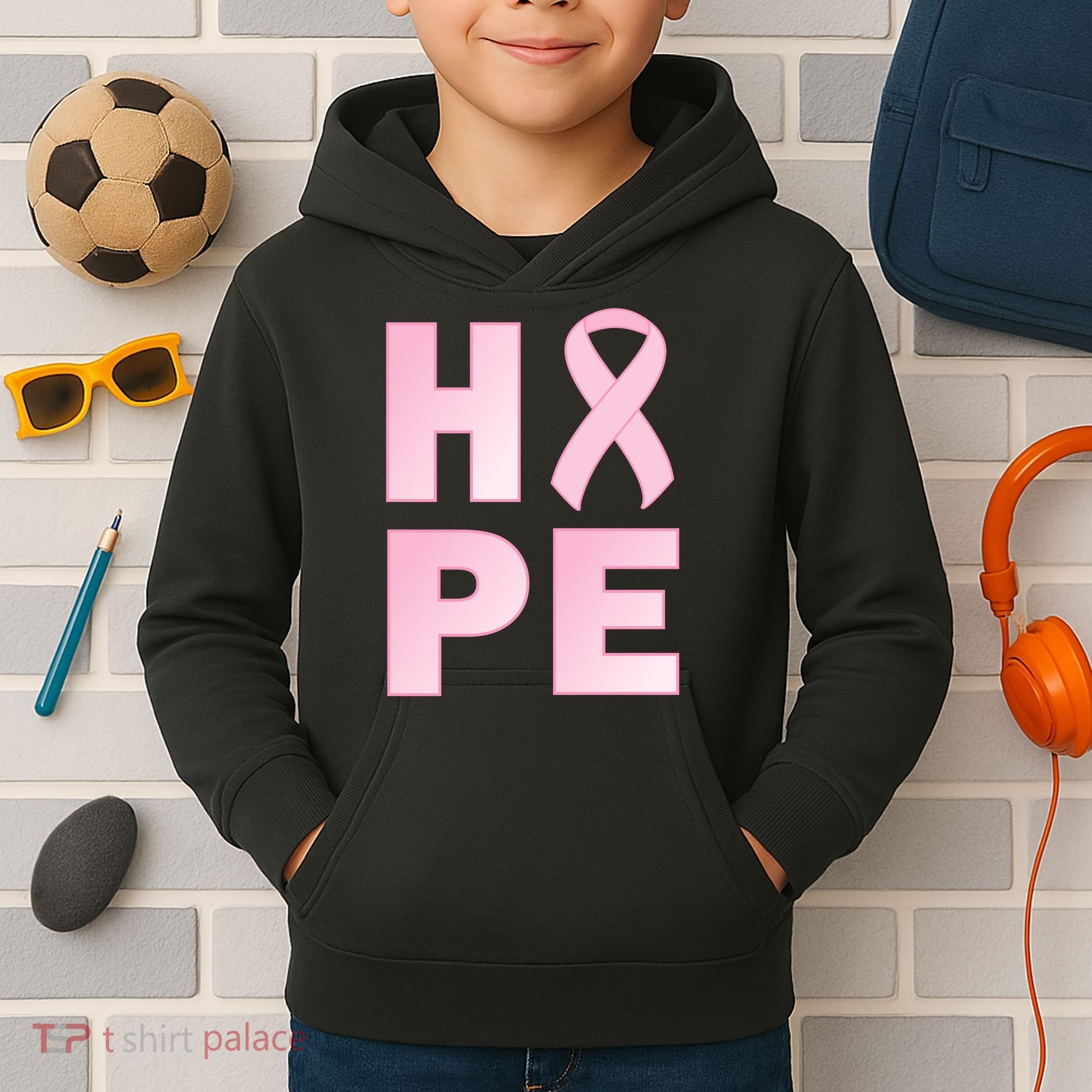 Breast Cancer Hope Fight Logo Kids Hoodie