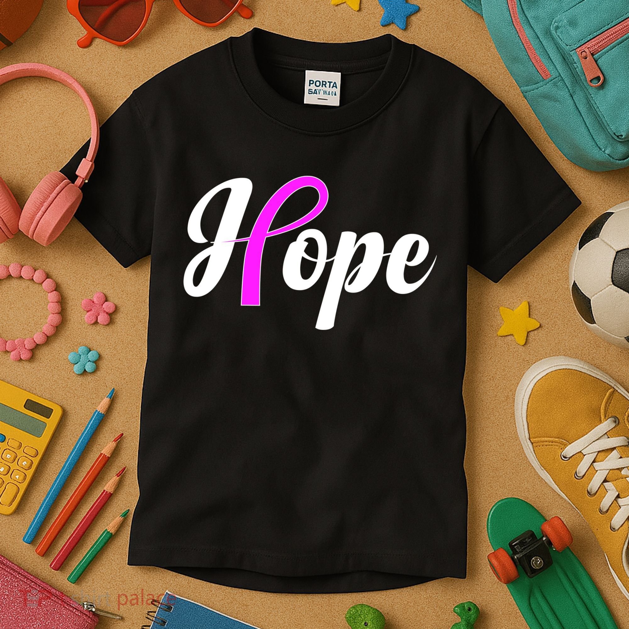 Breast Cancer Hope Ribbon Tribute Logo Kids T-Shirt