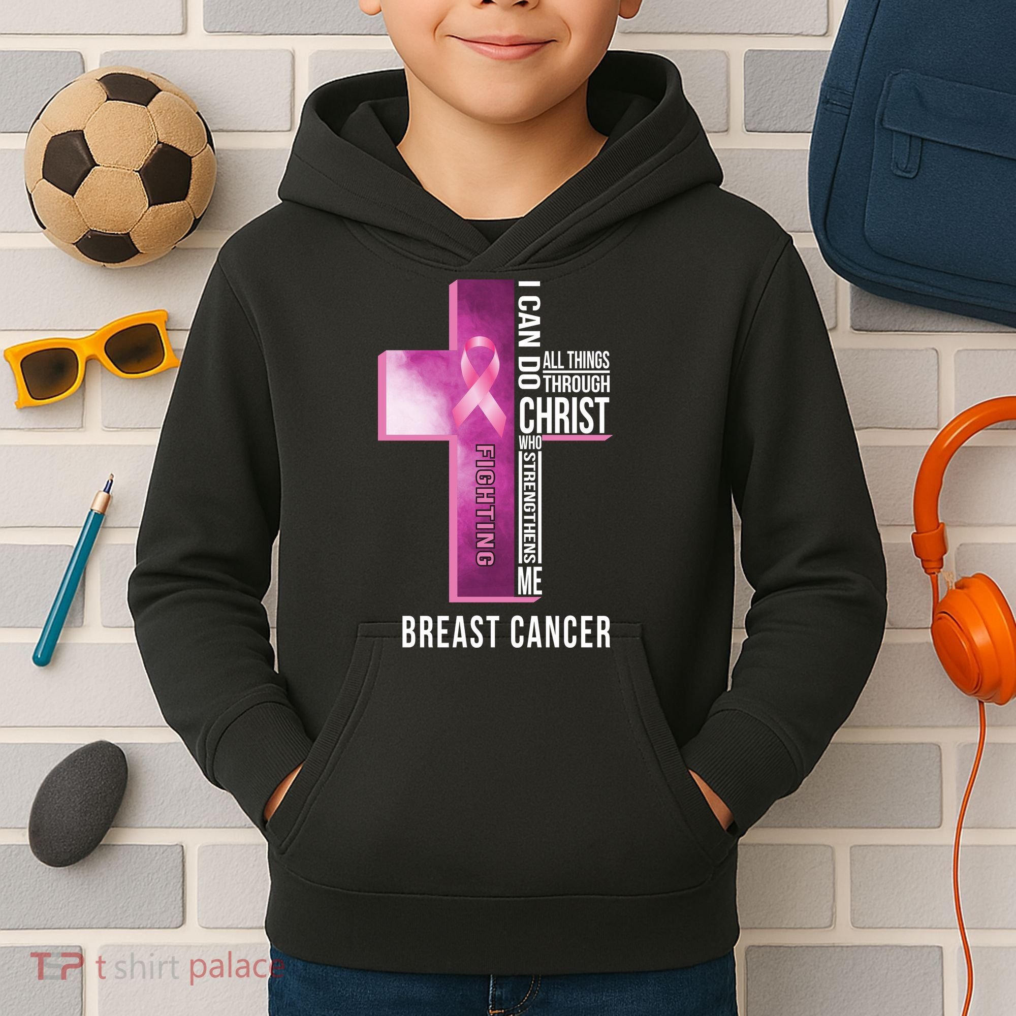 Breast Cancer I Can Do All Thing Through Christ Kids Hoodie