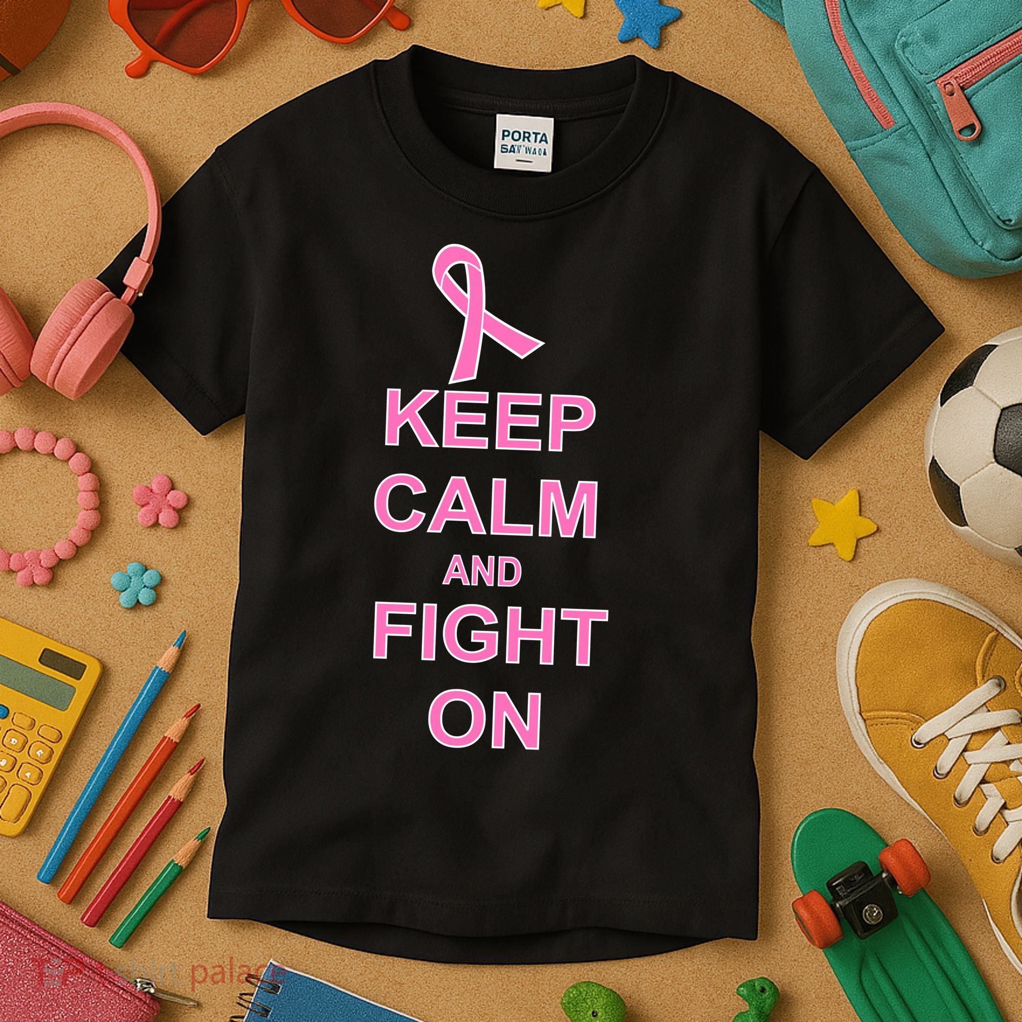 Breast Cancer Keep Calm And Fight On Kids T-Shirt