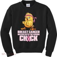 Breast Cancer Messed With The Wrong Chick Funny Kids Sweatshirt thumb 0