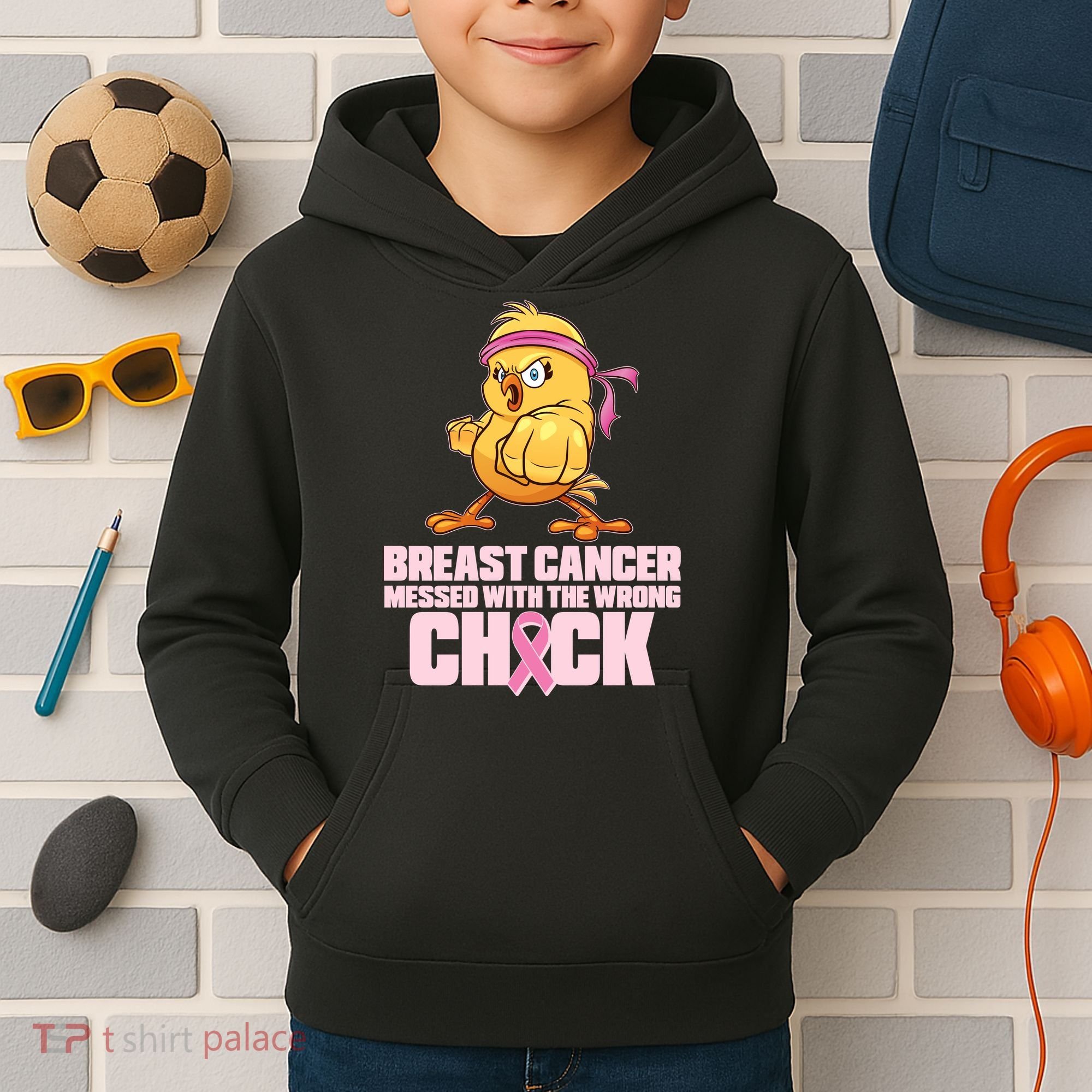 Breast Cancer Messed With The Wrong Chick Funny Kids Hoodie