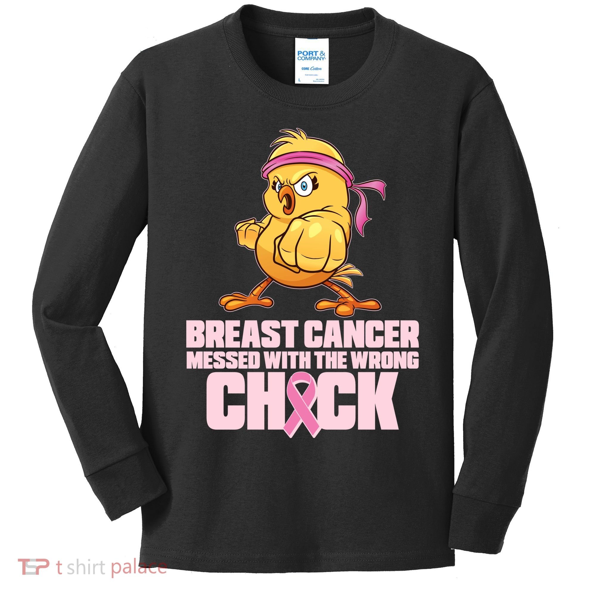 Breast Cancer Messed With The Wrong Chick Funny Kids Long Sleeve Shirt