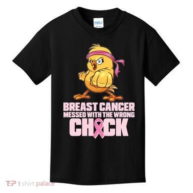 Breast Cancer Messed With The Wrong Chick Funny Kids T-Shirt