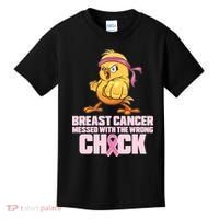 Breast Cancer Messed With The Wrong Chick Funny Kids T-Shirt thumb 0