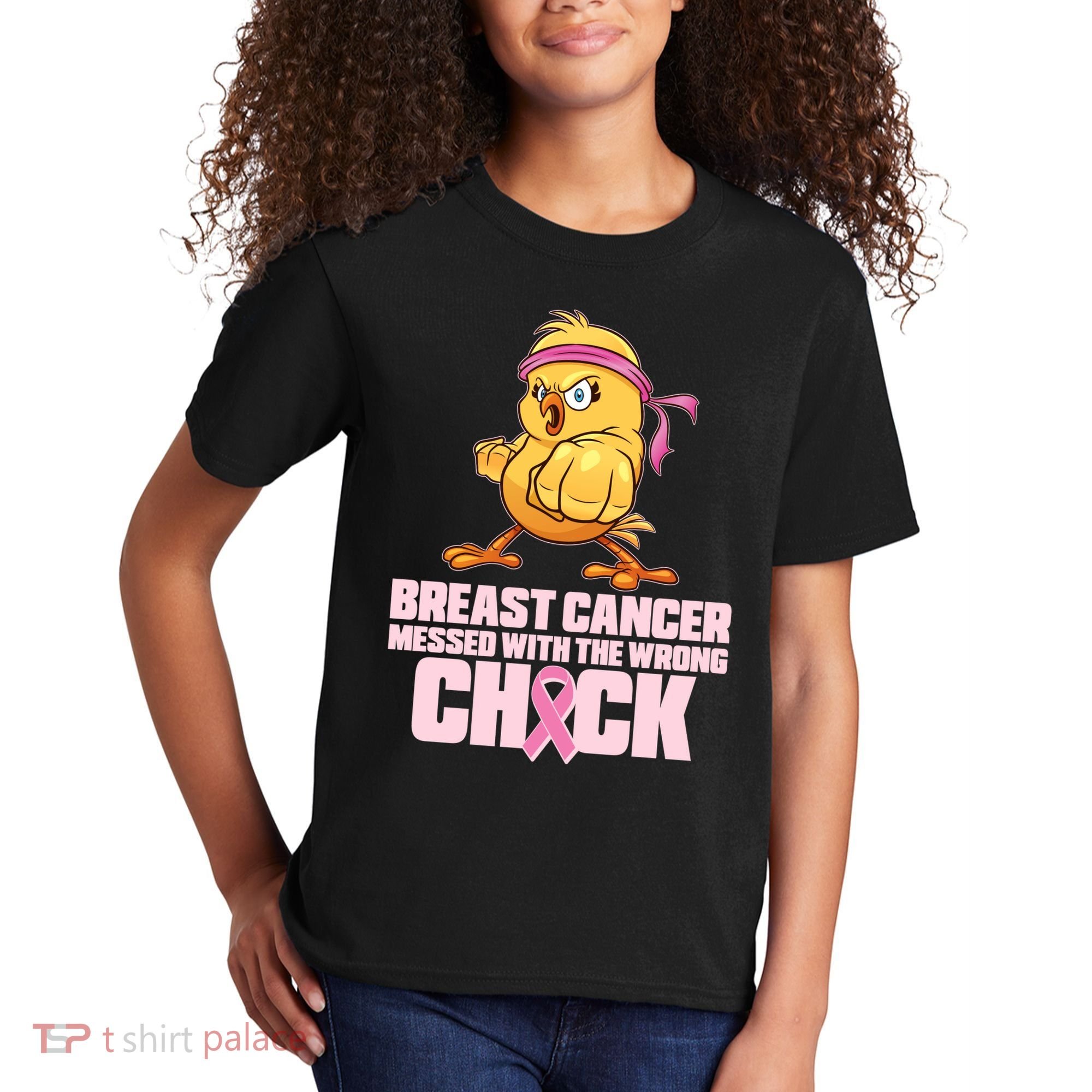 Breast Cancer Messed With The Wrong Chick Funny Kids T-Shirt