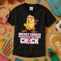 Breast Cancer Messed With The Wrong Chick Funny Kids T-Shirt thumb 3