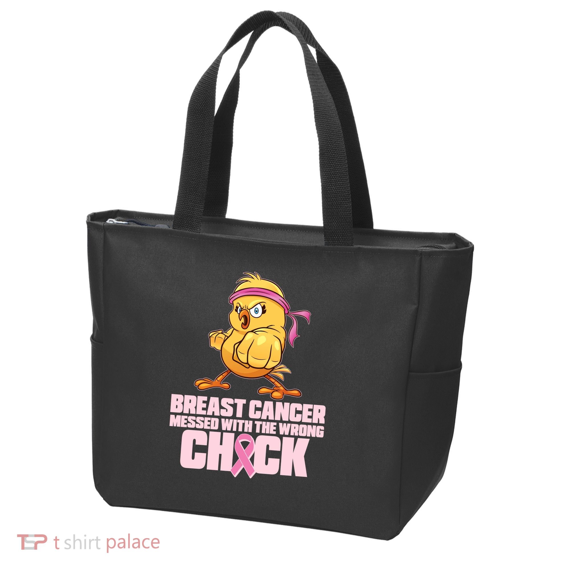 Breast Cancer Messed With The Wrong Chick Funny Tote Bag