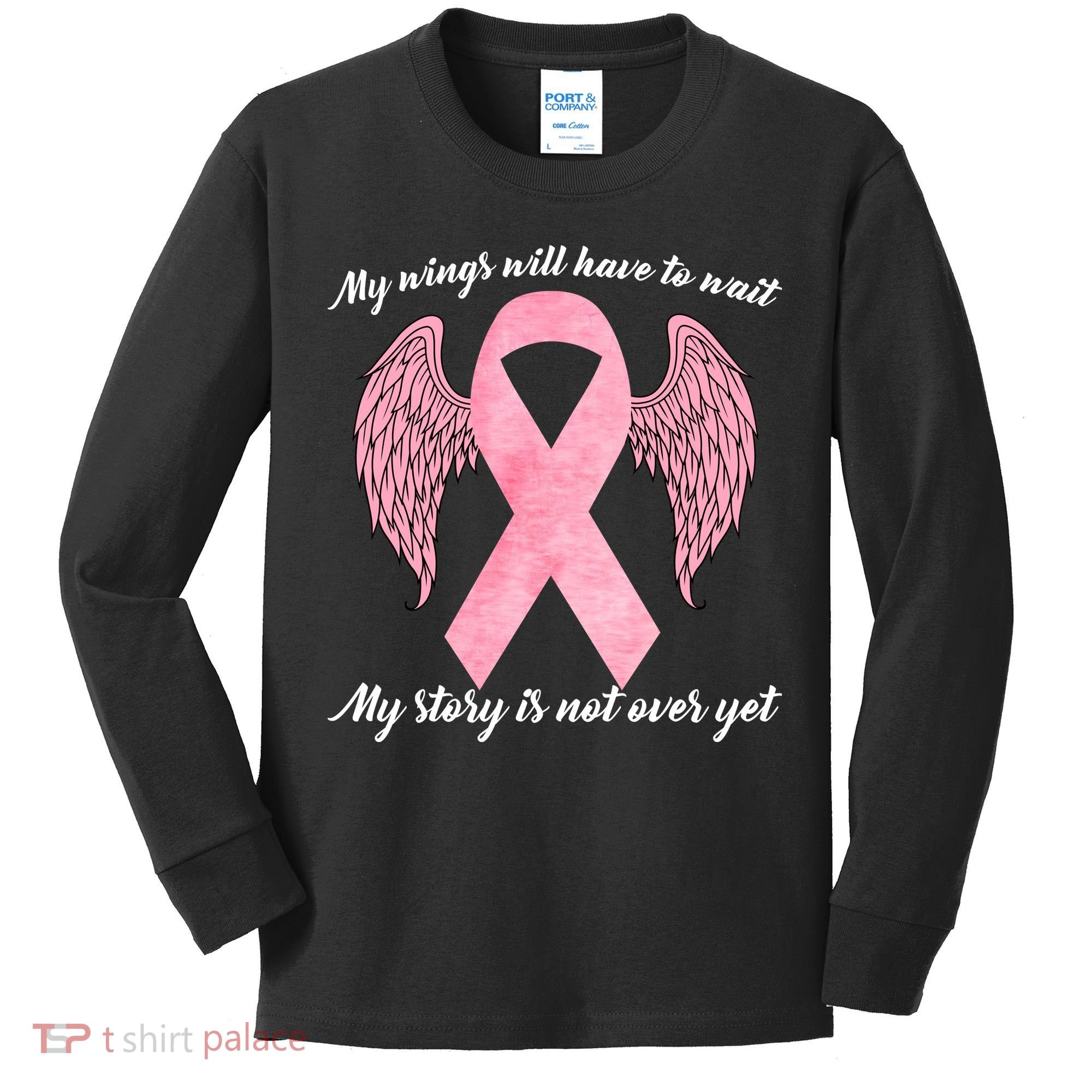 Breast Cancer My Wings Will Have To Wait Kids Long Sleeve Shirt