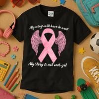 Breast Cancer My Wings Will Have To Wait Kids T-Shirt thumb 3