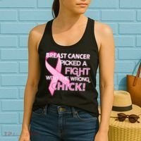 Breast Cancer Picked The Wrong Chick Women's Tank Top thumb 2