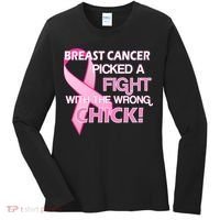 Breast Cancer Picked The Wrong Chick Women's Long Sleeve Shirt thumb 0
