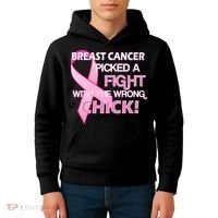 Breast Cancer Picked The Wrong Chick Kids Hoodie thumb 4