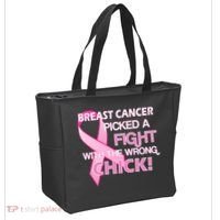 Breast Cancer Picked The Wrong Chick Tote Bag thumb 2