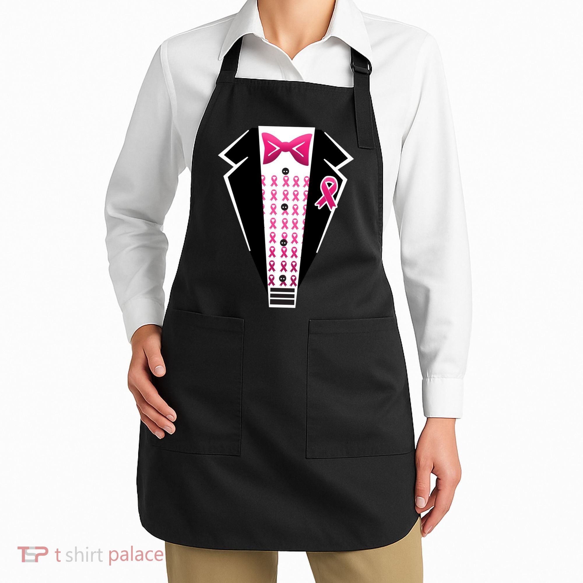 Breast Cancer Ribbon Tuxedo Apron