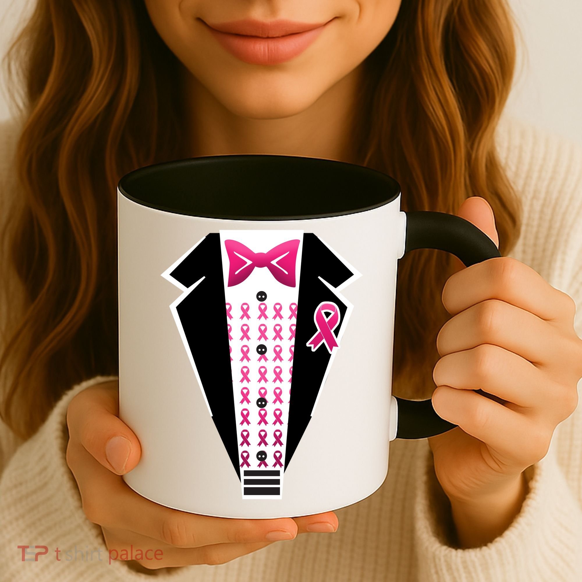 Breast Cancer Ribbon Tuxedo Coffee Mug