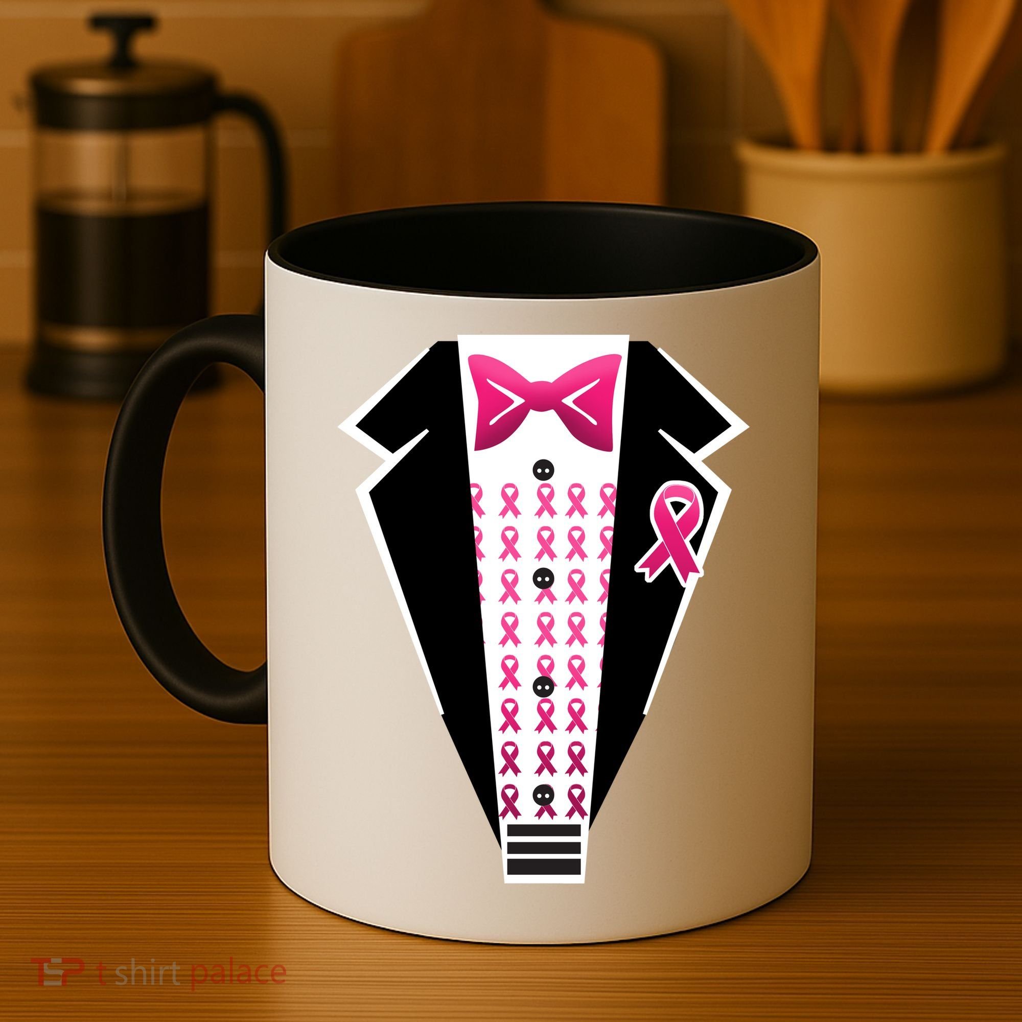 Breast Cancer Ribbon Tuxedo Coffee Mug