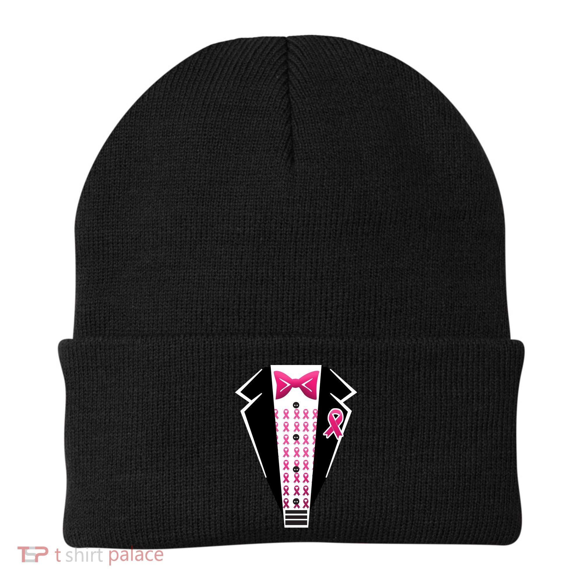 Breast Cancer Ribbon Tuxedo Beanie