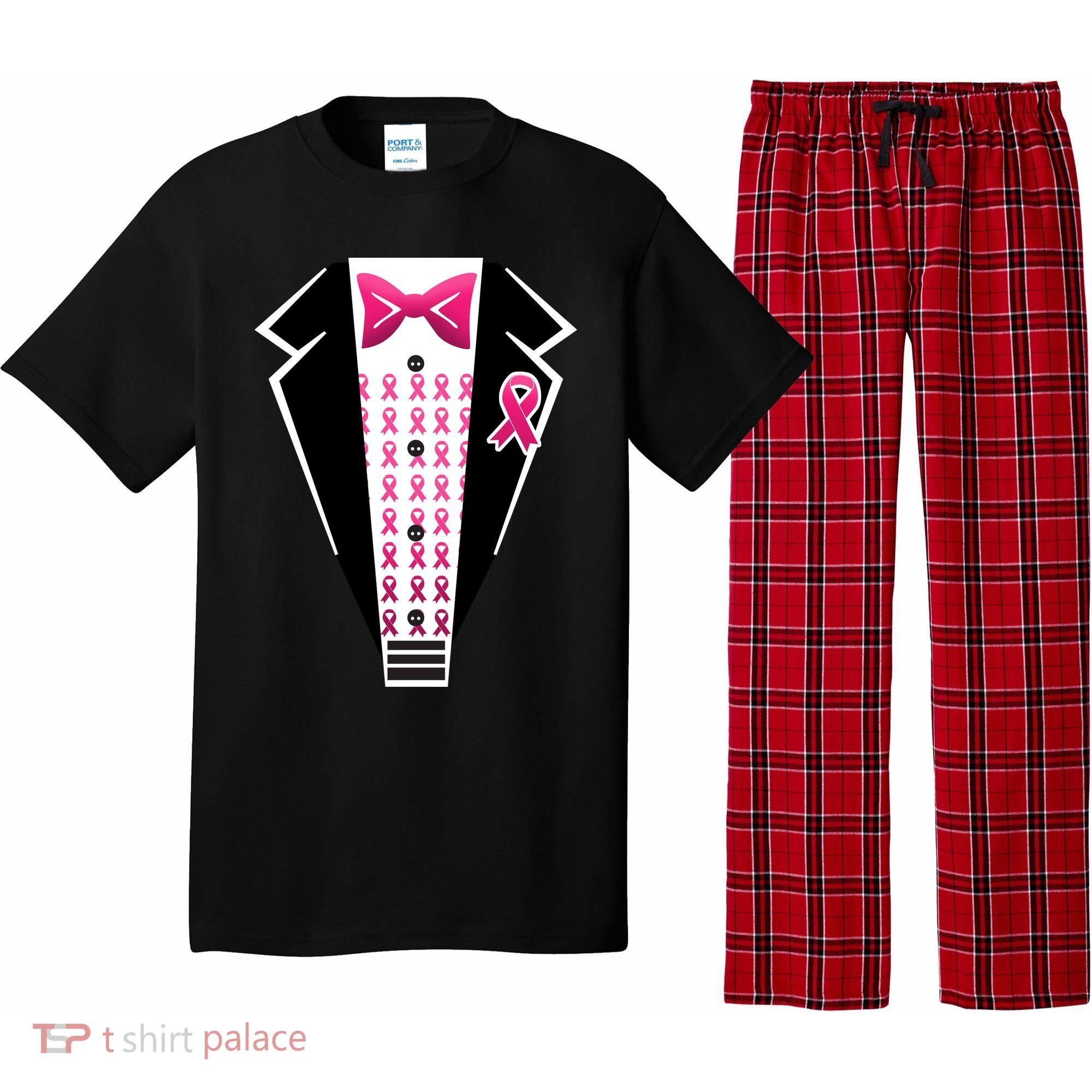 Breast Cancer Ribbon Tuxedo Pajama Set
