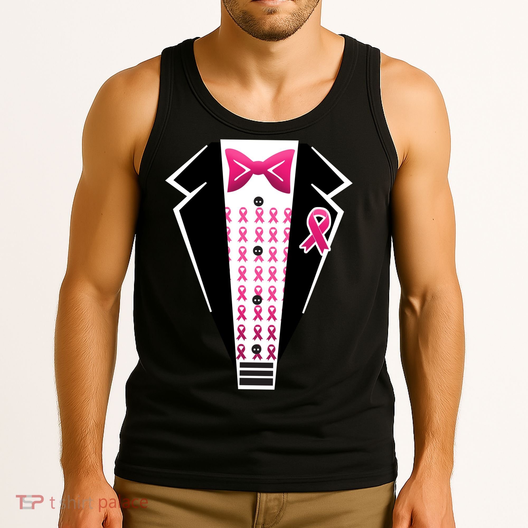 Breast Cancer Ribbon Tuxedo Tank Top