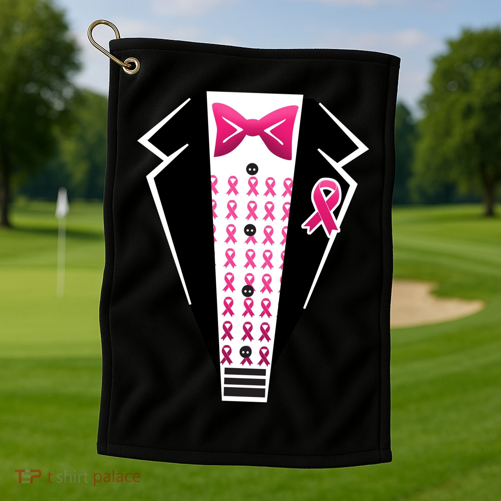 Breast Cancer Ribbon Tuxedo Golf Towel