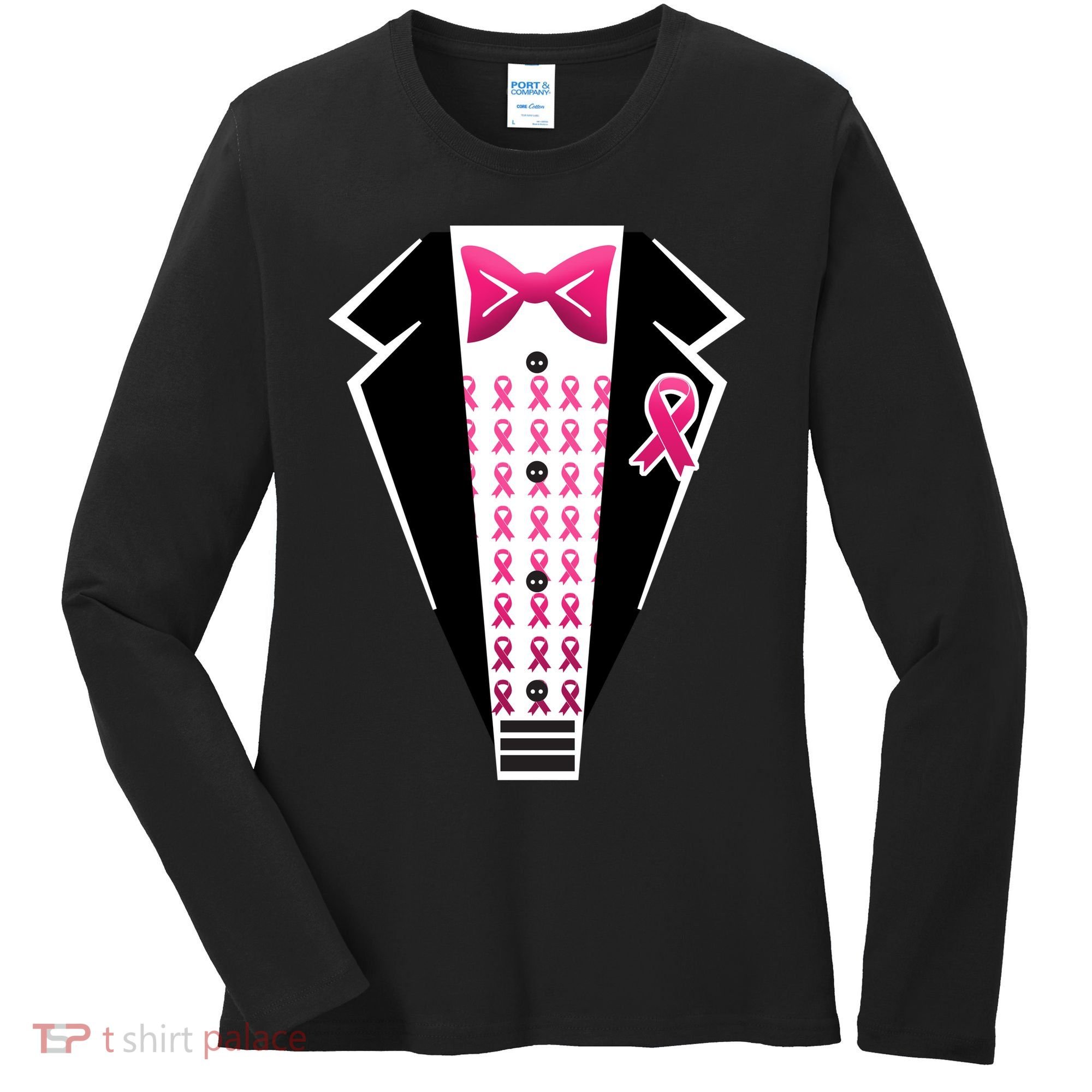Breast Cancer Ribbon Tuxedo Women's Long Sleeve Shirt