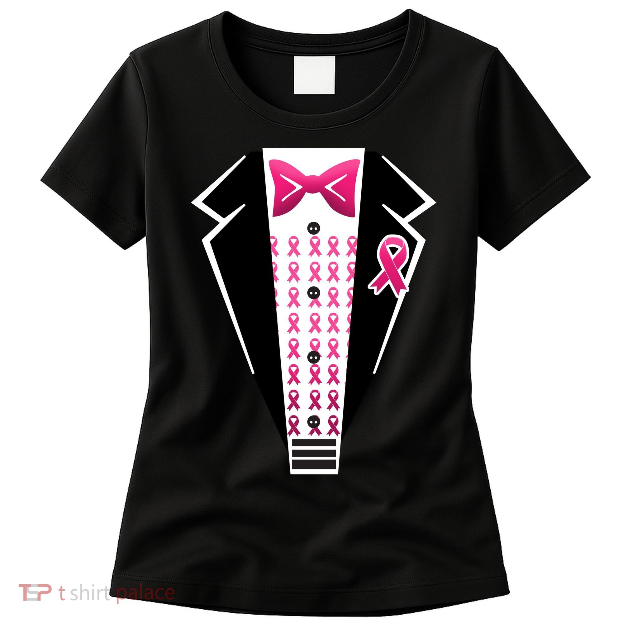 Breast Cancer Ribbon Tuxedo Women's T-Shirt