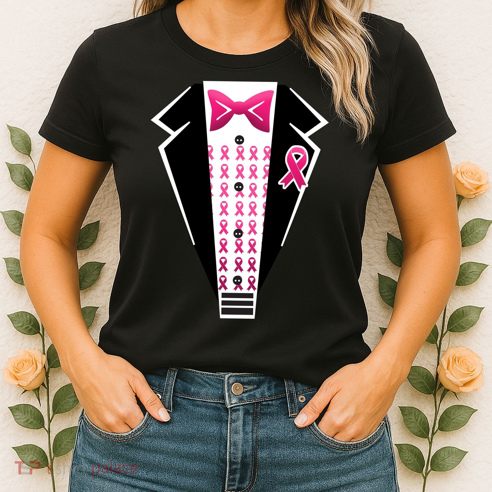 Breast Cancer Ribbon Tuxedo Women's T-Shirt