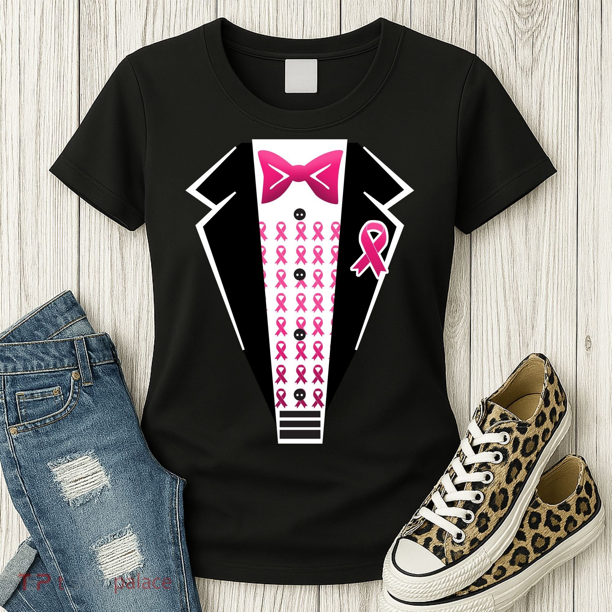 Breast Cancer Ribbon Tuxedo Women's T-Shirt