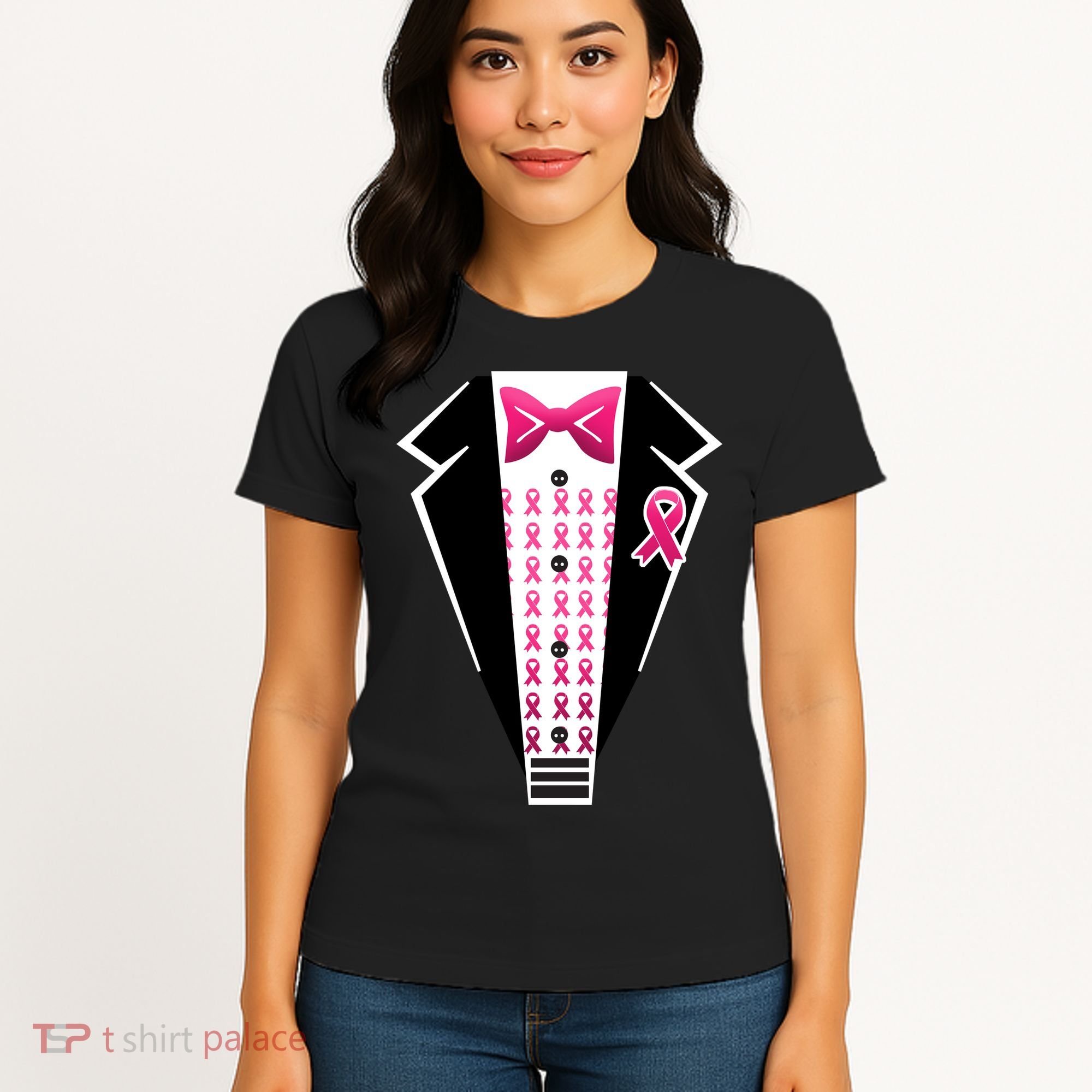 Breast Cancer Ribbon Tuxedo Women's T-Shirt