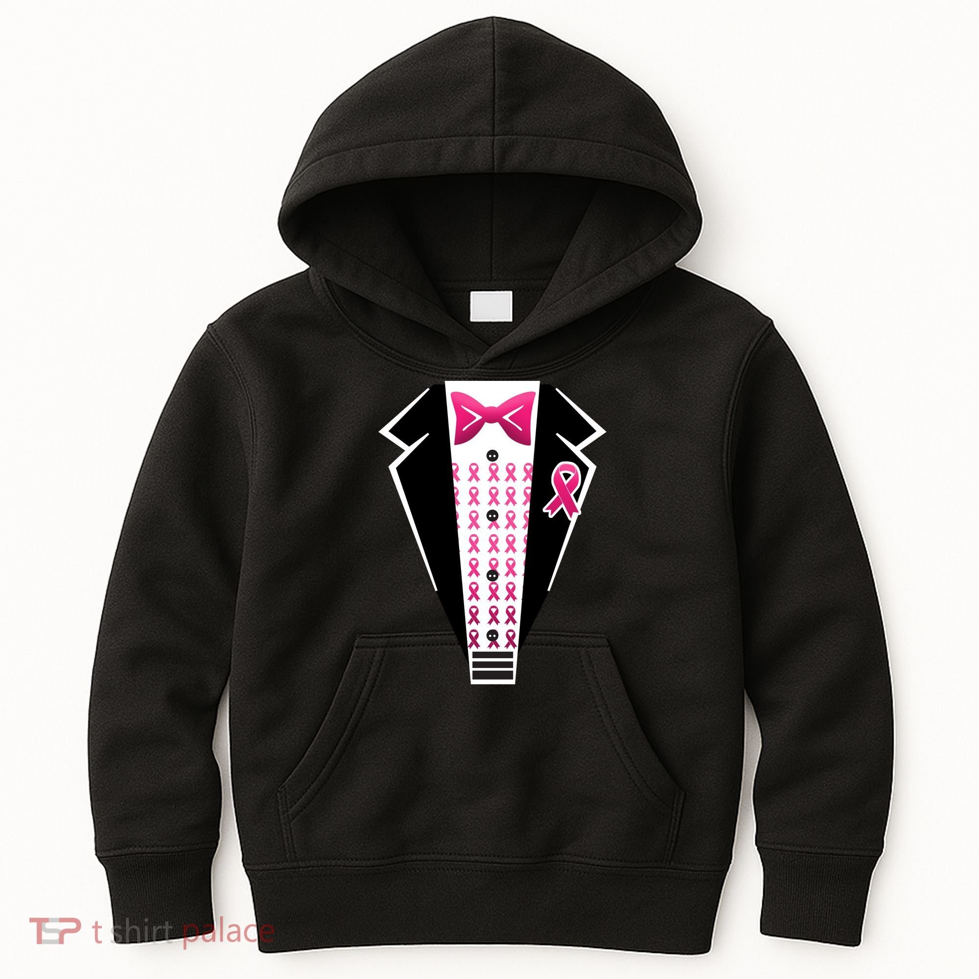 Breast Cancer Ribbon Tuxedo Kids Hoodie